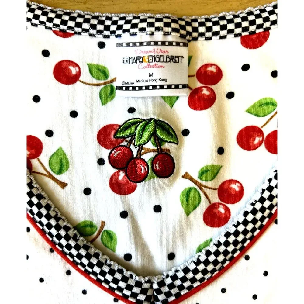 VTG Mary Engelbreit Cherry Polka Dot Nightgown Pj Nightie Granny Cottage Prairie